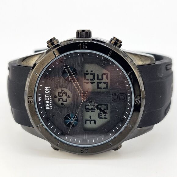 Kenneth Cole Reaction Men's Ana-Digi Watch Black Dial Plastic Strap New Battery - Picture 5 of 14